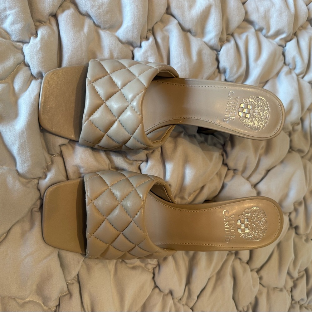 Vince Camuto Tan Quilted Mules